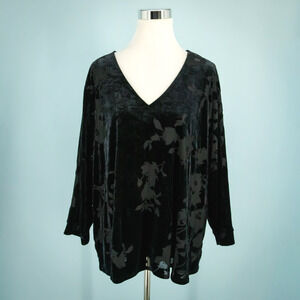 J. Jill Plus Size 3X Black Wearever Collection Velvet Burnout Floral Print Top